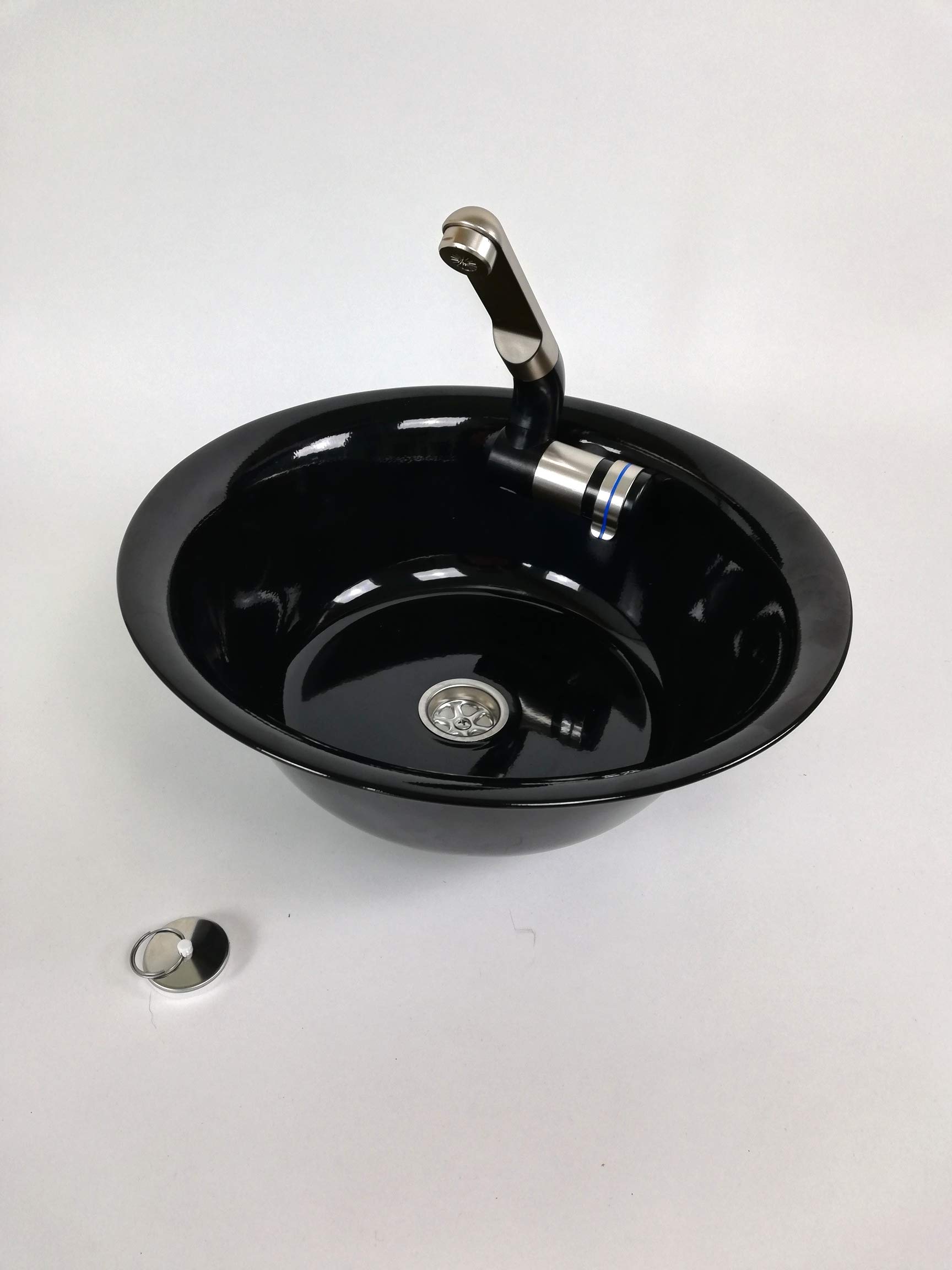 Sistema de agua para carro de meriendas, remolque, cocina de camping, 230 V, kit de montaje, fregadero negro de 32 cm (320 mm) integrado, grifo Barwig cromado, bidón de agua de 19 litros (ad-ideen)