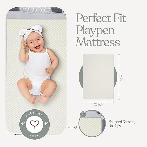 Miniatura 5 de Sleepah Pack and Play - Colchón de espuma de 38 x 26 x 1.5 pulgadas para parque de juegos, colchón portátil para patio de juegos, funda suave,