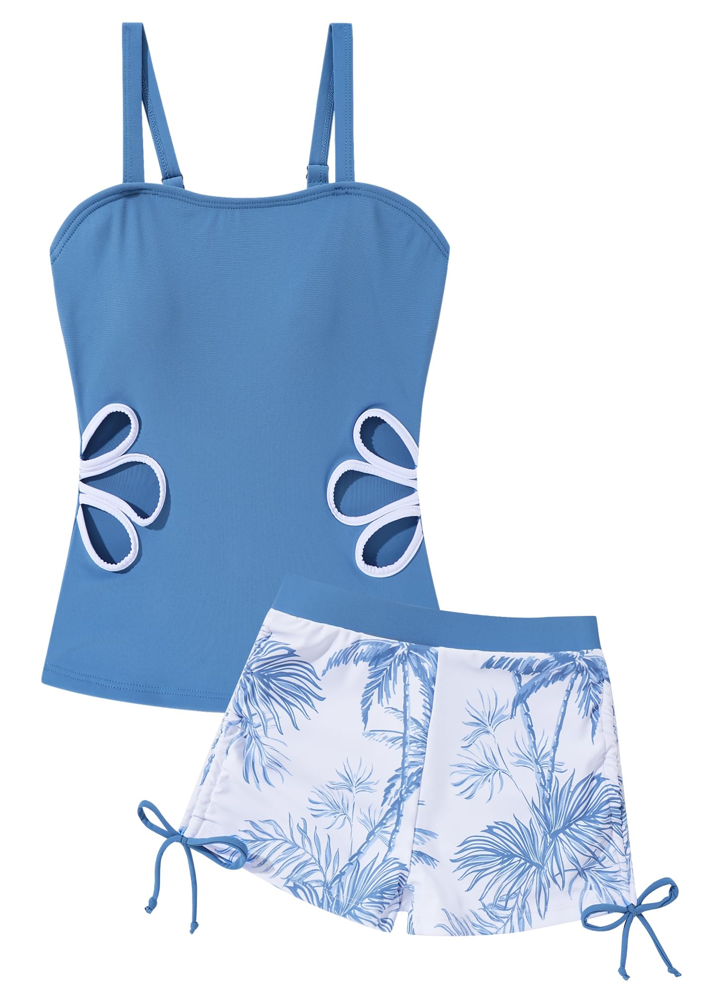 Happy Cherry Maillot de Bain Deux Pièces Ado Fille Ensemble de Tankini Haut + Short de Bain Imprimé Costume de Natation Plage Piscine 9-16 Ans