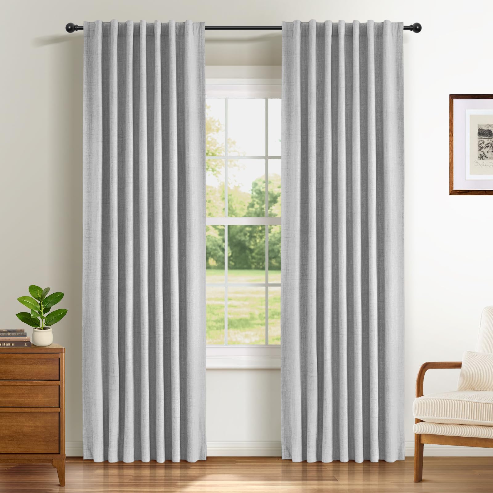 INOVADAY 100% Blackout Curtains 2 Panels, Light Grey Curtains 46" W x 63" L
