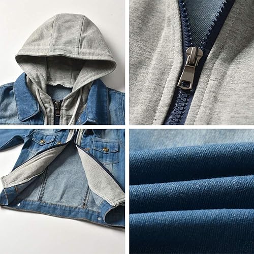 Miniatura 3 de IBAKOM Chaqueta de mezclilla para niña, chaqueta de mezclilla azul para niños, con botones, otoño e invierno, abrigo con capucha rasgada, ropa de