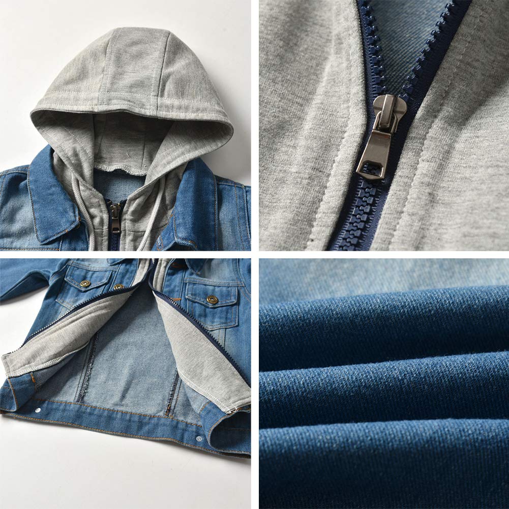 FYMNSI Bébé Garçons Veste en Jean Vêtements en Jean Capuche à Manches Longues Blouson Motif Floral Brodé Manteau Décontracté de Printemps Automne Outwear pour Enfants 6 Mois- 3 Ans