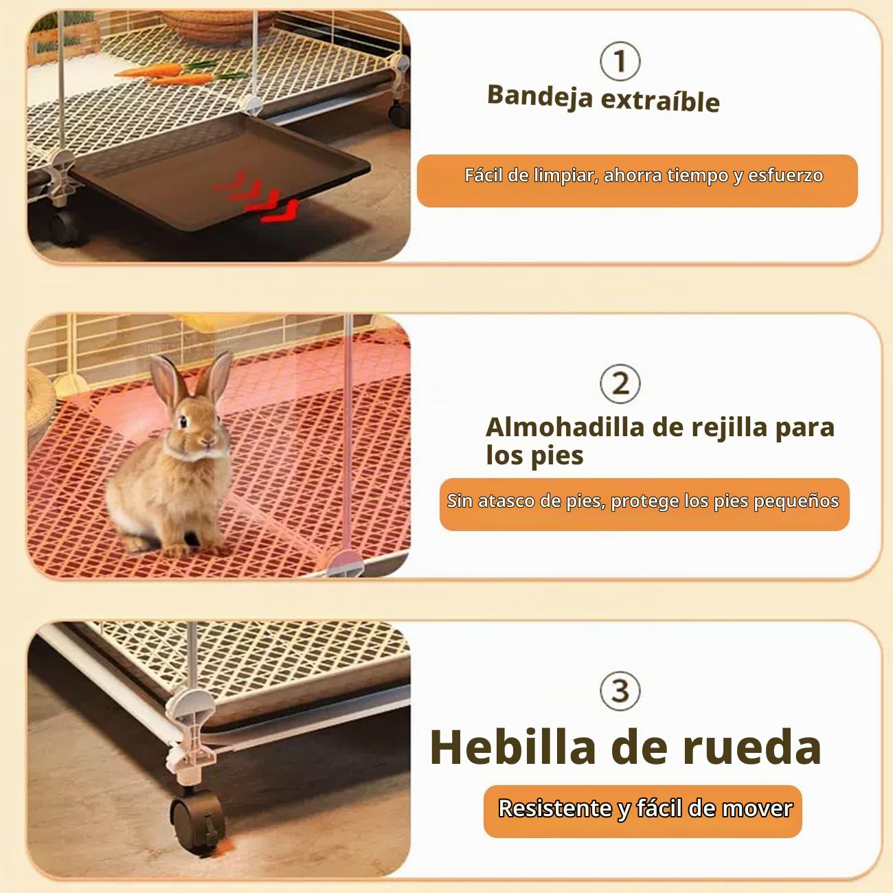 Jaulas para Conejos de Interior, Jaula Conejo con Tragaluz, Jaula para Cobayas de Animales Pequeños, Almohadillas para Las Patas Cifradas, Diseño de Bandeja(75x35x45cm)