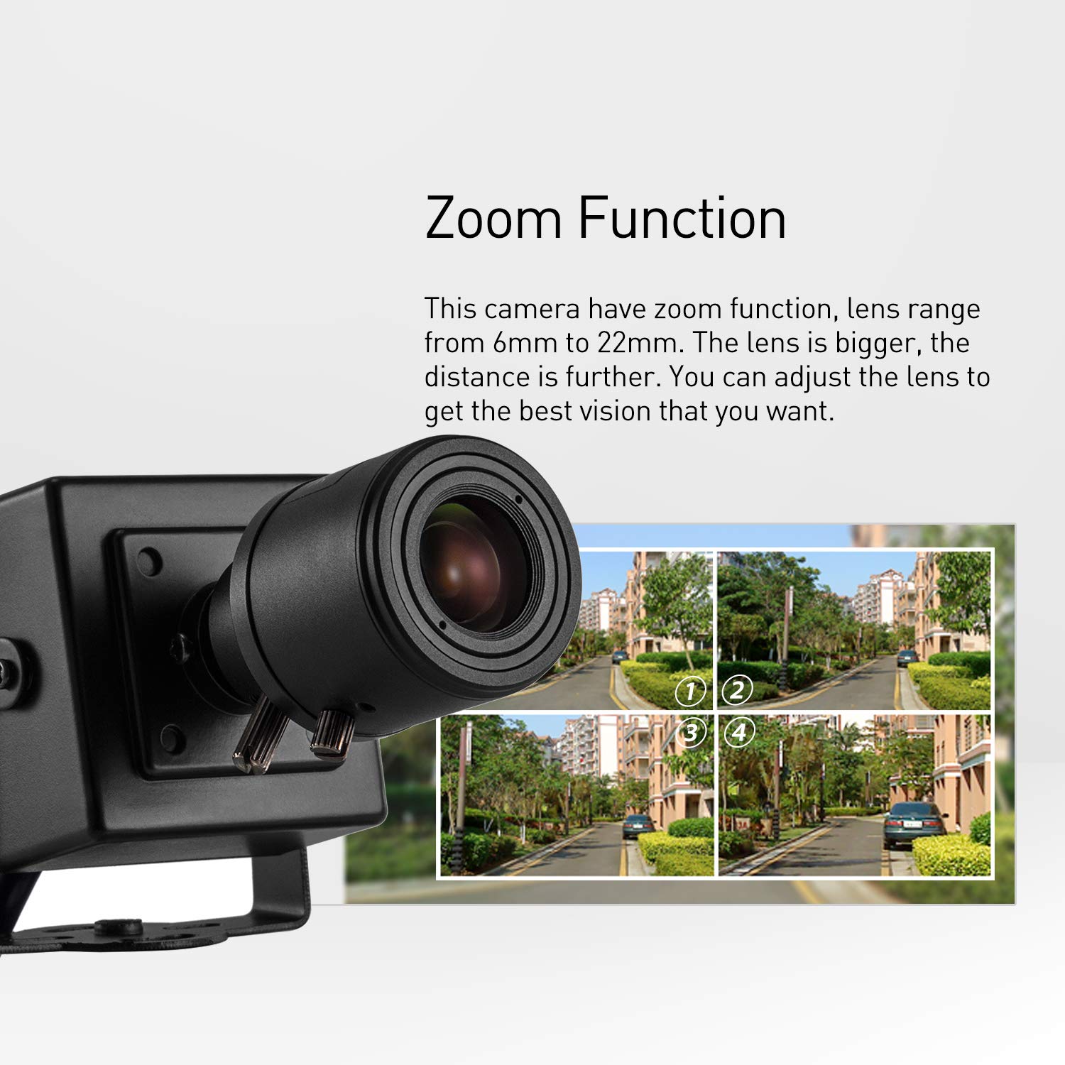 Revotech Zoom Mini Cámara IP PoE, Cámara de Seguridad Interior Pequeña Lente 6-22 mm Zoom Manual P2P Cámara Video CCTV HD 3MP H.265 (I712-2-P Negro)