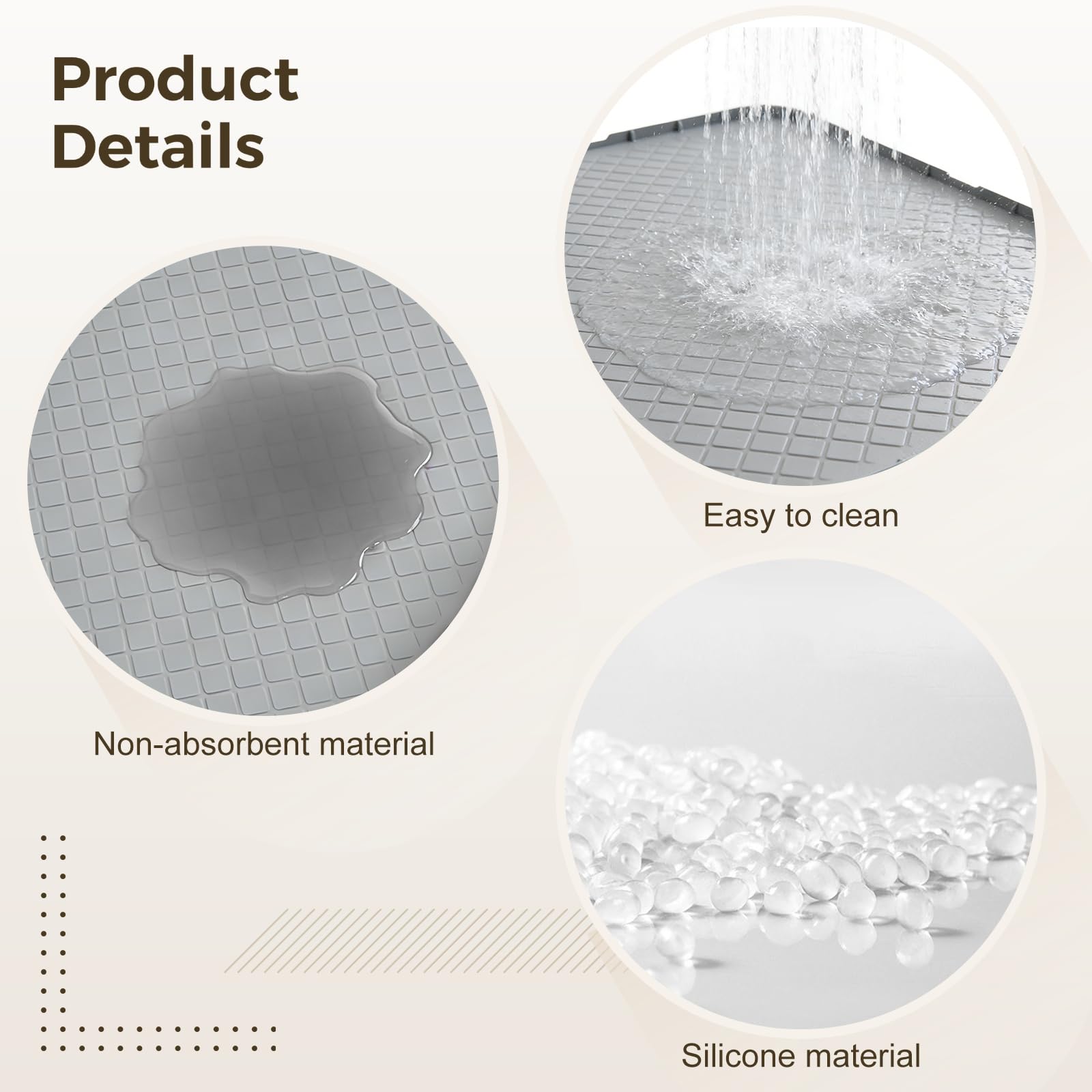 Silikon-Füttermatte, 86,4 x 55,9 cm, extra große Katzenstreu-Matte für Futter- und Wassernäpfe, wasserdicht, grau, leicht zu reinigen, geruchsfrei