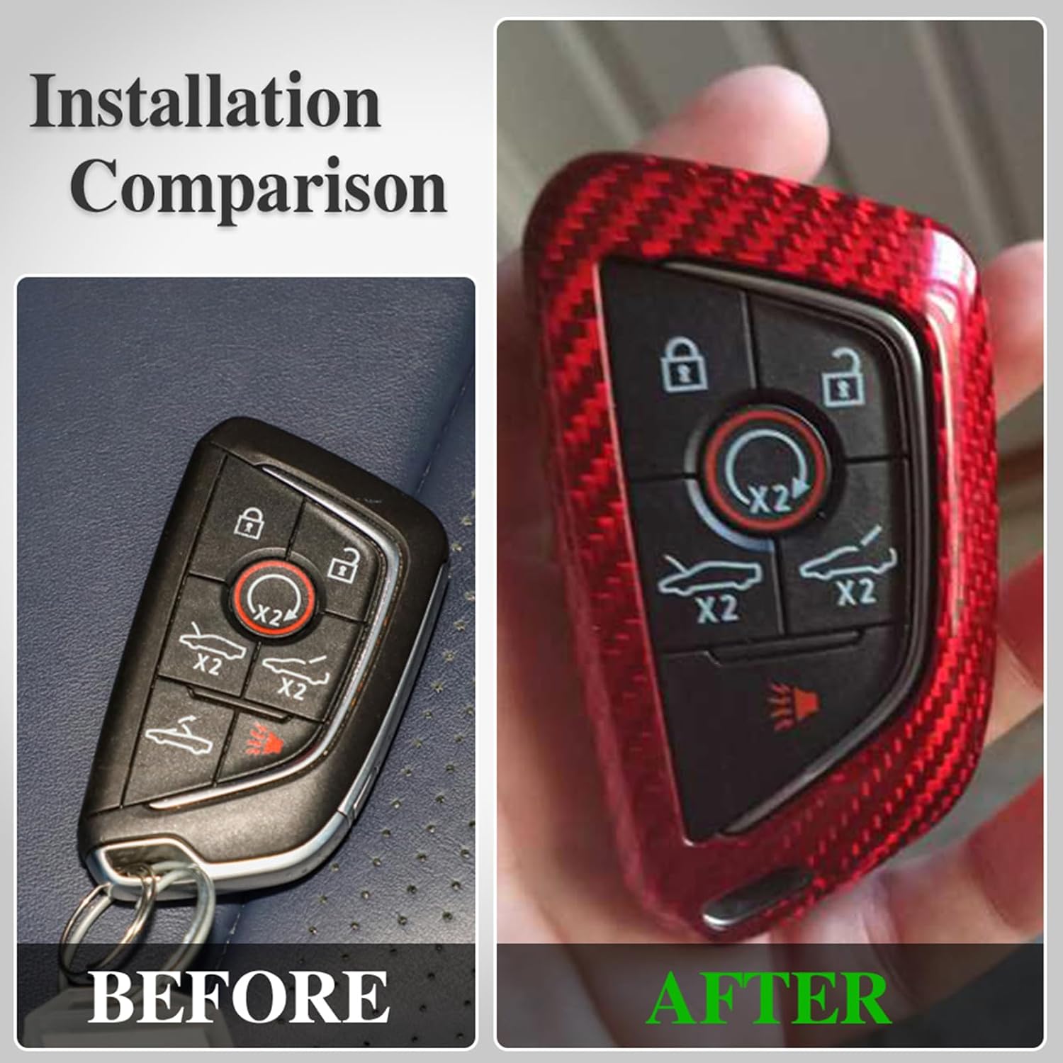 G Brand Genuine Carbon Fiber for Chevrolet Corvette C8 Key Fob Case Cover 2020 2021 2022 (Red, Black) Keyless Entry Shell Trim (Red), 4 x 1 x 1
