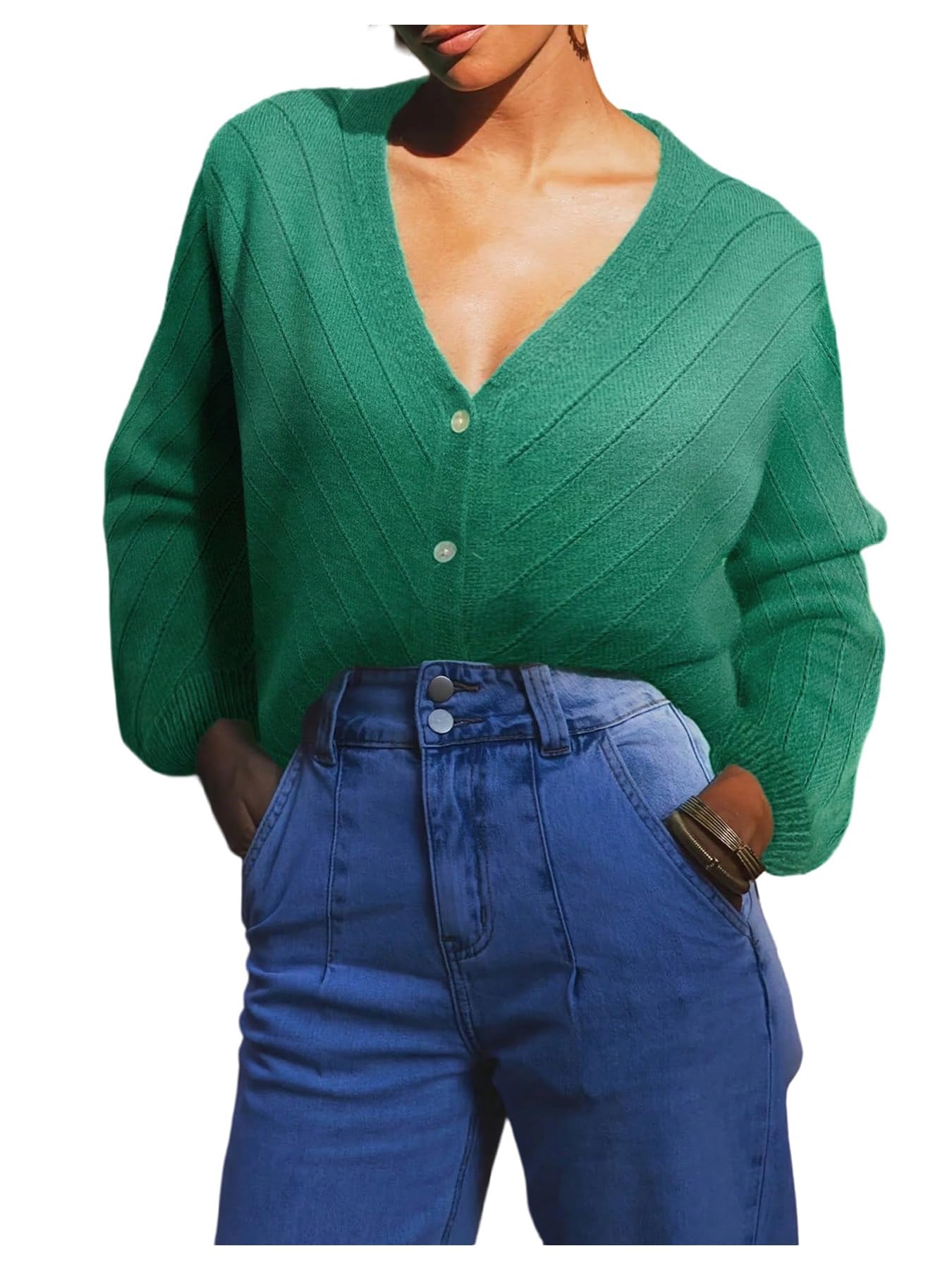 Milumia Womens Button Up Cardigan Sweaters Fall V Neck Long Sleeve Loose Knit Coat Outerwear