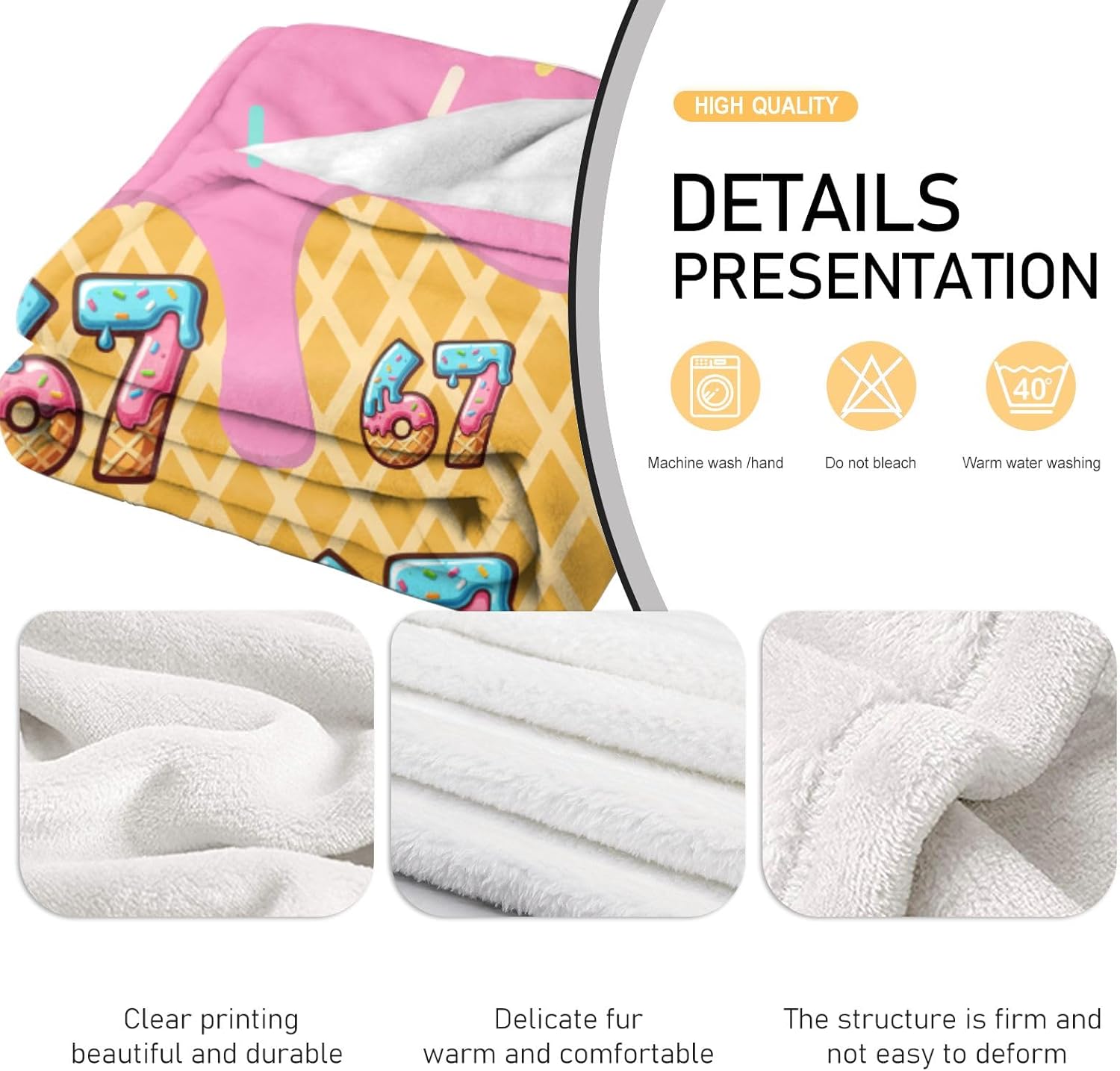 Mason 67 ICES Creams Cute Meme Six Seven Throw Blanket – Funny Throw Blanket for Women, Soft Cozy 6 7 Meme Throw Blankets for Couch & Bed