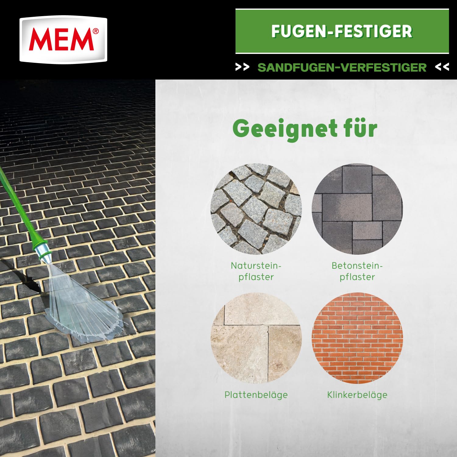 MEM Fugen-Festiger, Fugenabdichtung für Sandfugen, Pflaster & Terrasse, Für Risse & Fugenrisse, Unkrauthemmend, Wasserdurchlässig, Frostbeständig, Lösemittelfrei, Weiß (trocknet klar), 5 l Eimer