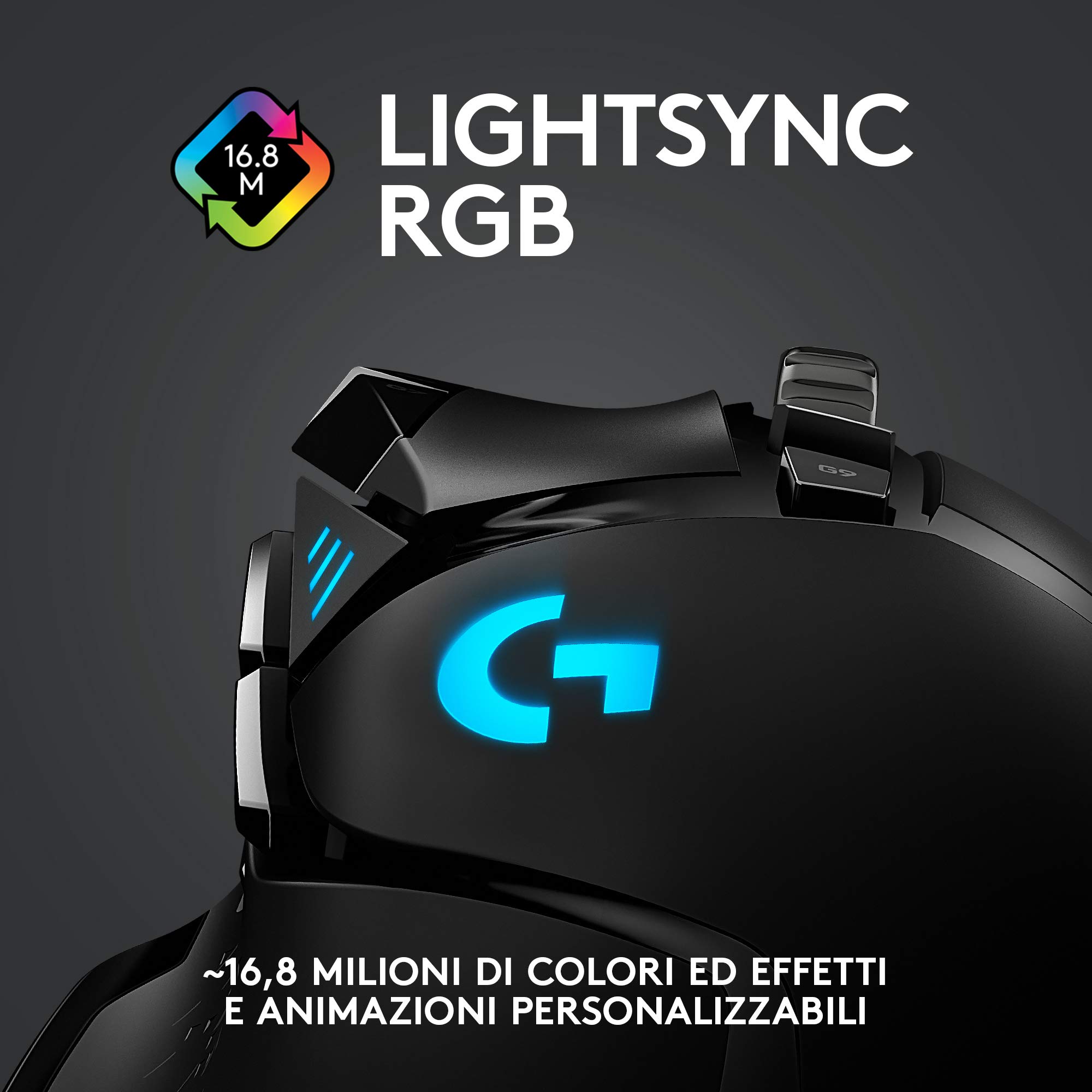 Logitech G G502 Mouse Gaming Wireless LIGHTSPEED, Sensore HERO 25K, 25600 DPI, RGB, Design Leggero, 11 Pulsanti Programmabili, Batteria Lunga Durata, Memoria Integrata, Compatibile PC/Mac/Laptop,Nero