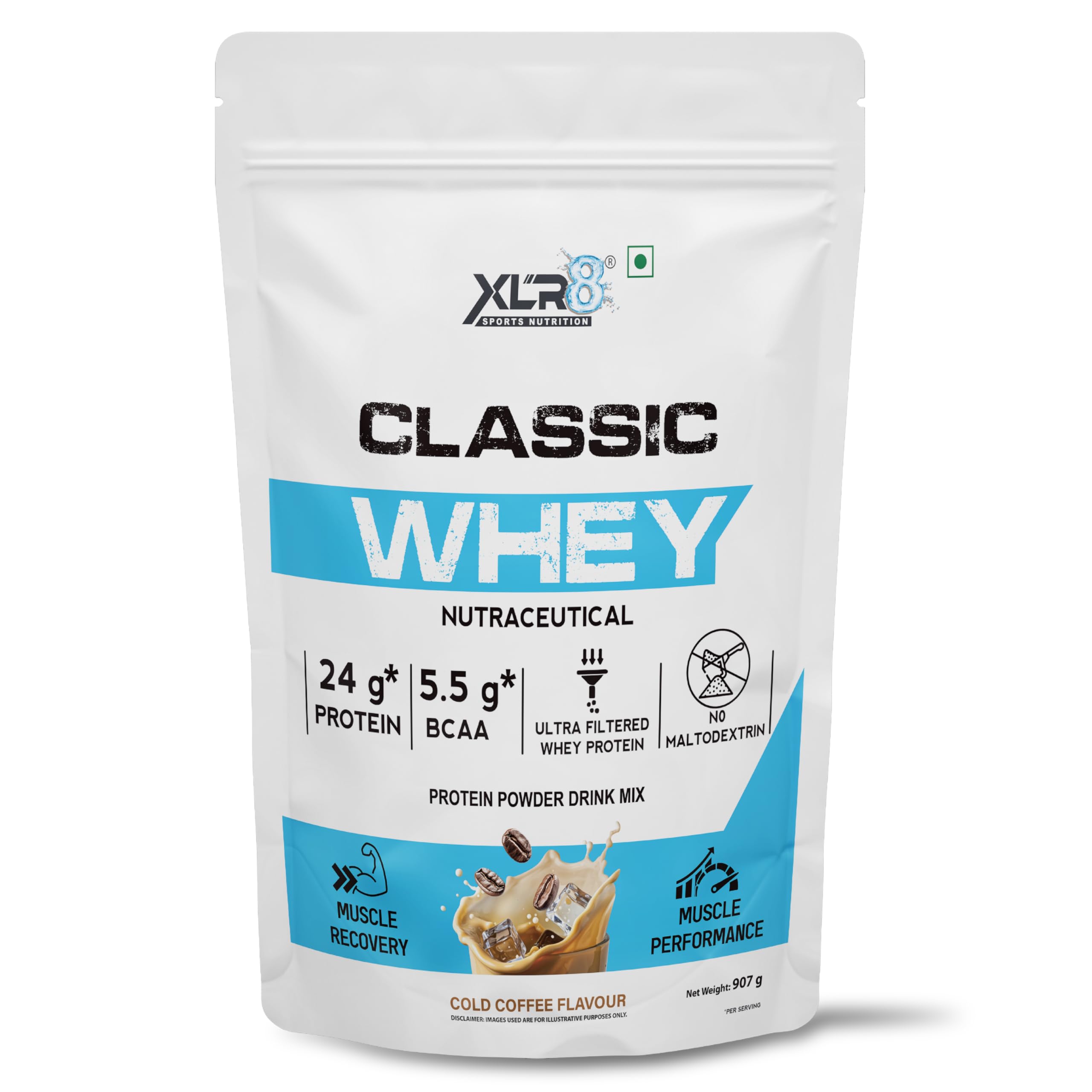 XLR8 Classic Whey Protein Powder, 24 g Protein, 5.5 BCAA, No Maltodextrin (907 g Cold Coffee)