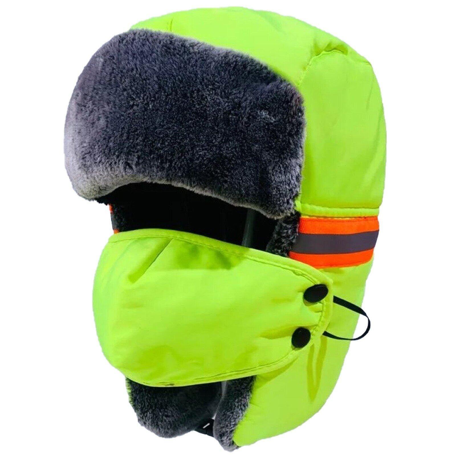 Casiler Unisex Yellow Reflective Warmer Hat Thickening Warm Working Chapeau Bomber Hats Windproof Cycling Plush Headwear Skiing Cycling Hat