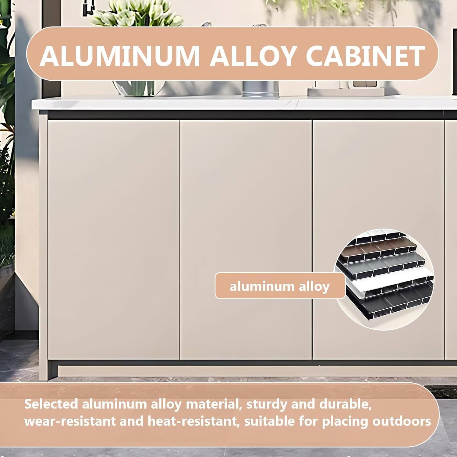 High QLO Outdoor Kitchen Cabinets - Outdoor Laundry Sink Includes Slate Countertop & Ceramic Integrated Sink,Kitchen Table Includes Hidden Handle Design(62.99IN)