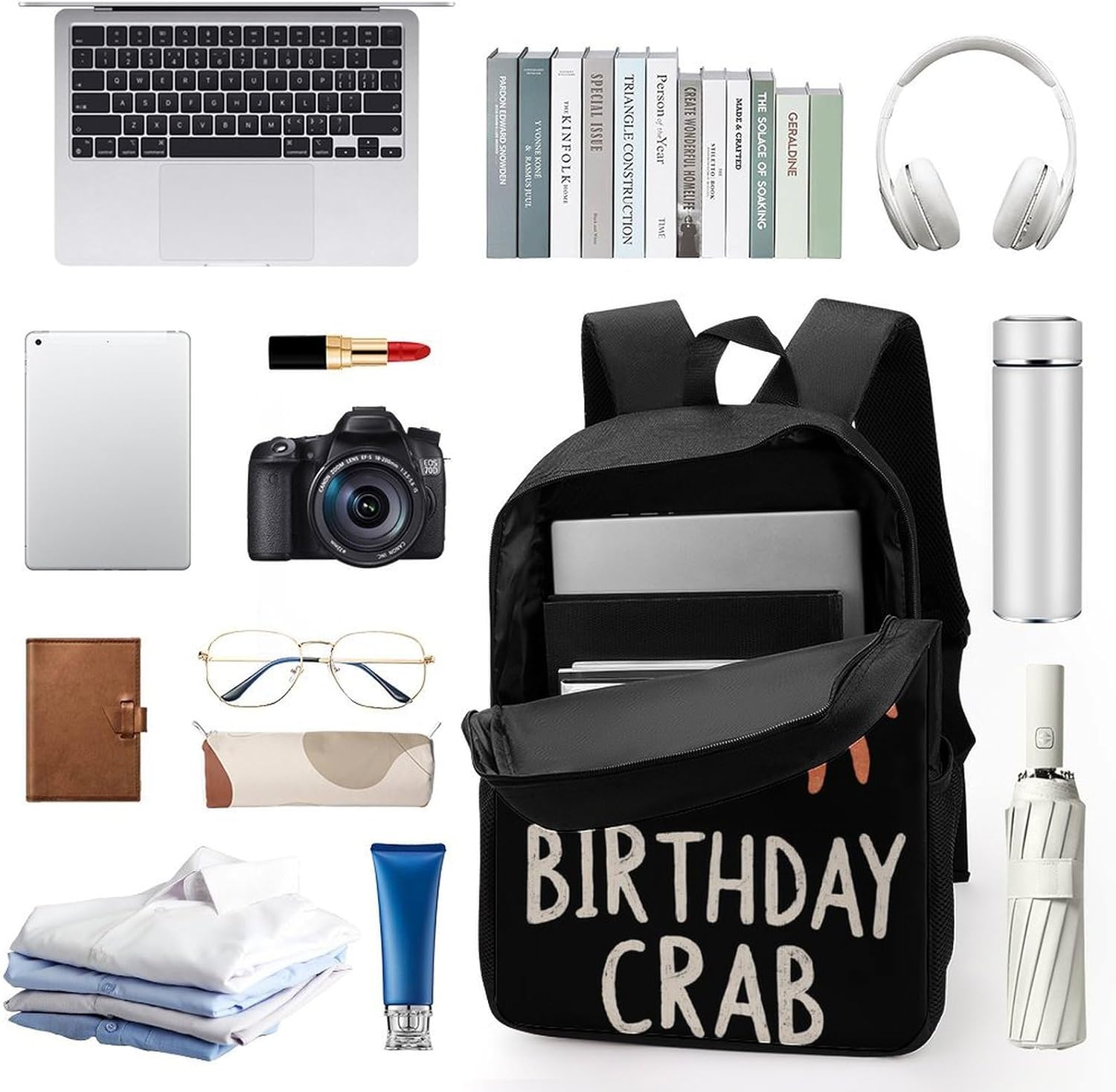 Funny Birthday Crab Unisex Backpack 17" Casual Daypacks Simple Shoulders Bag for Camping Hiking Travel Gear