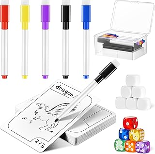 Jetec 70 Pcs Reusable Cards Multifunctional Tokens Dry Erase Cards Kit Index Cards, 50 White Erasable Plastic Counters Gaming Tokens Discs and Game Accessories Plastic Box for Game Playing
