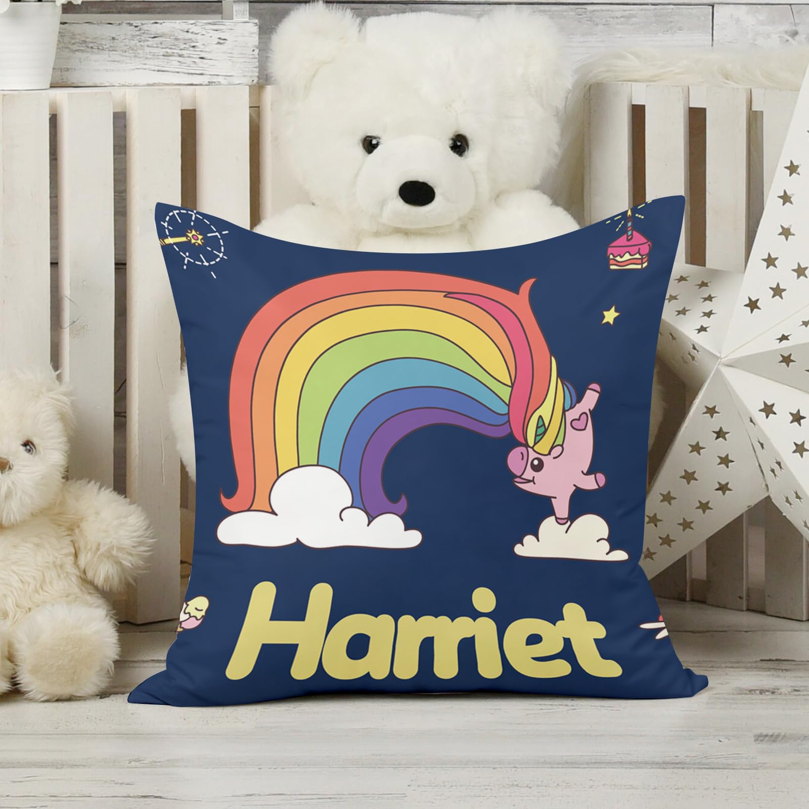 Individuelles Babybett-Bettwäsche-Set, 5-teilig, Regenbogen-Designs, personalisierte Namensdecke mit gepunkteter Rückseite, Kinderbettlaken, Wickelunterlage, Kissenbezug, Teppich für Neugeborene, Blau