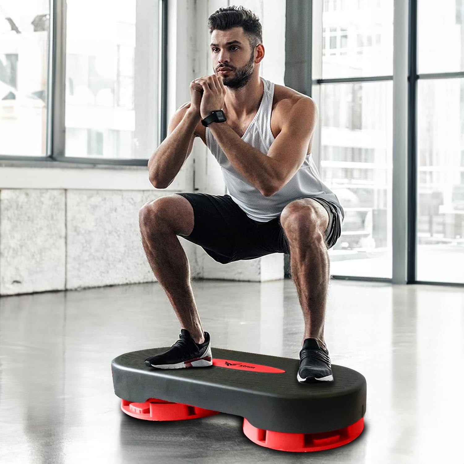 XTRIM Aerobic Stepper for Cardio Workout, 2 Height Adjustments 10&15cm | Slip-Resistant 4 Anti-Skid Rubber Pads on Legs, Supports 250Kg Weight