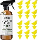 Plant Spray for Insects & Getting Rid of Gnats with 12 Sticky Traps. Fungus Gnat Killer & Bug Spray for Indoor Plants (16oz, Pet Safe, Non Toxic)