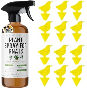 Kates Home Garden Plant Spray for Insects Getting Rid of Gnats with 12 Sticky Traps Fungus Gnat Killer