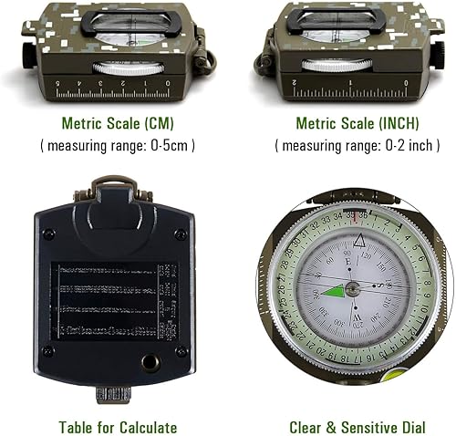Miniatura 8 de Eyeskey Multifunctional Tactical Survival Military Compass with Lanyard  Pouch  Waterproof  Impact Resistant  Lensatic Sighting Compass for Hiking