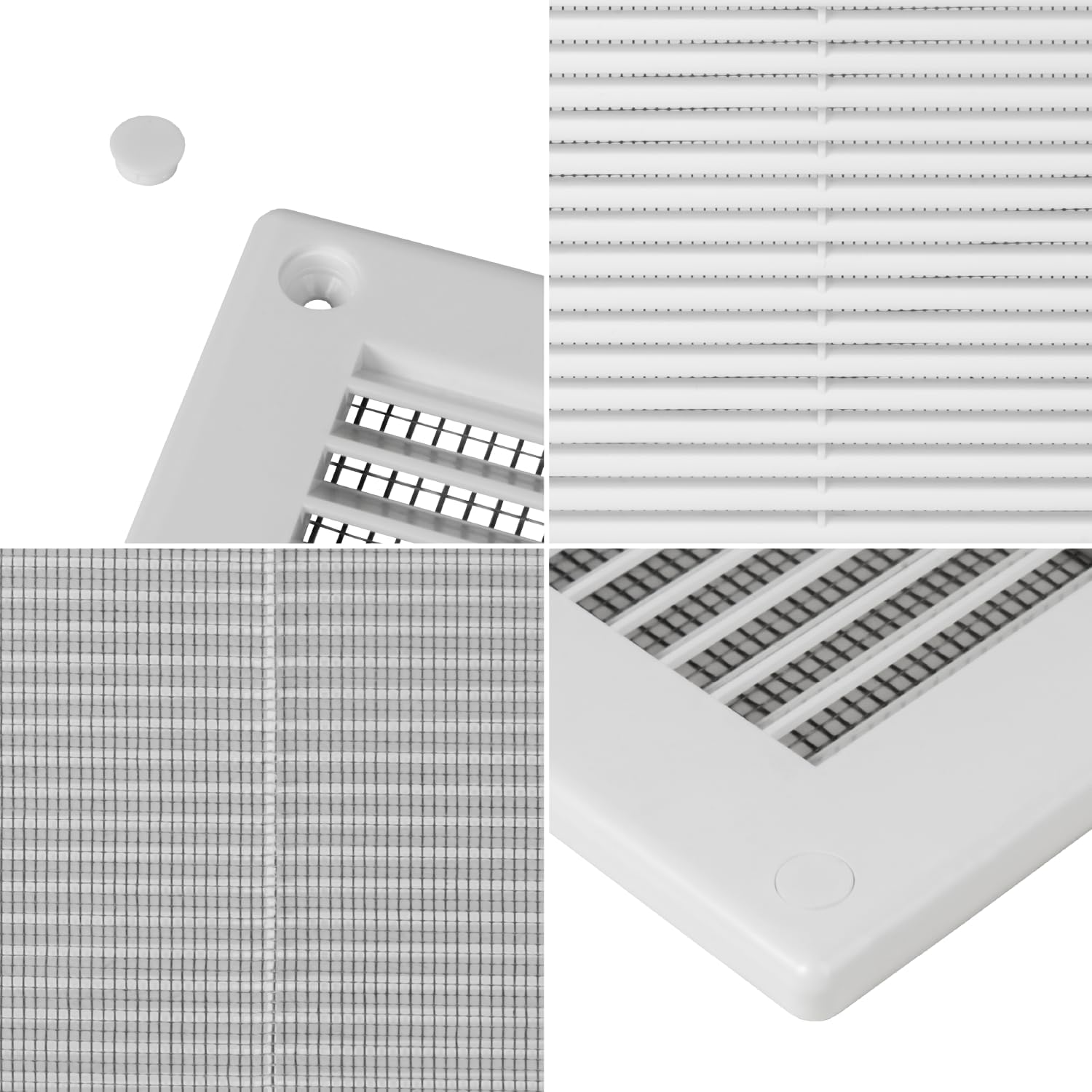 10 x 10 Inch [Frame Dimensions] White Air Vent Cover – Plastic Square Air Vent Grill Cover for Wall or Ceiling – Built-in Mesh Screen/HVAC Return Air Register – Modern Louvered Design