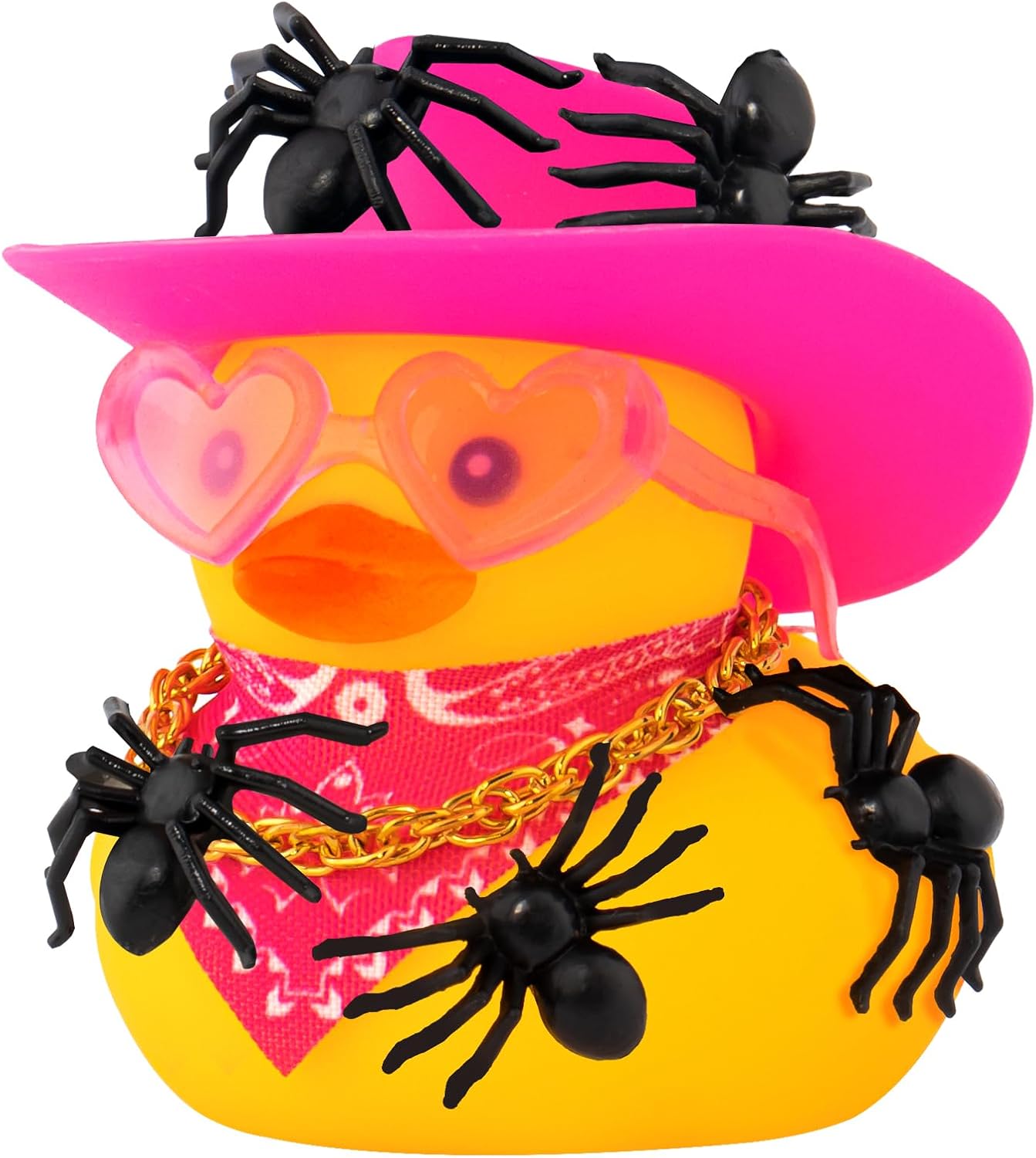 wonuu Car Dashboard Rubber Ducks for Halloween, Decorations Duck for Office Desk Ornament Accessories with Cowboy Hat Heart Glasses Spider Chain Scarf, for Halloween Party Gifts (Black)