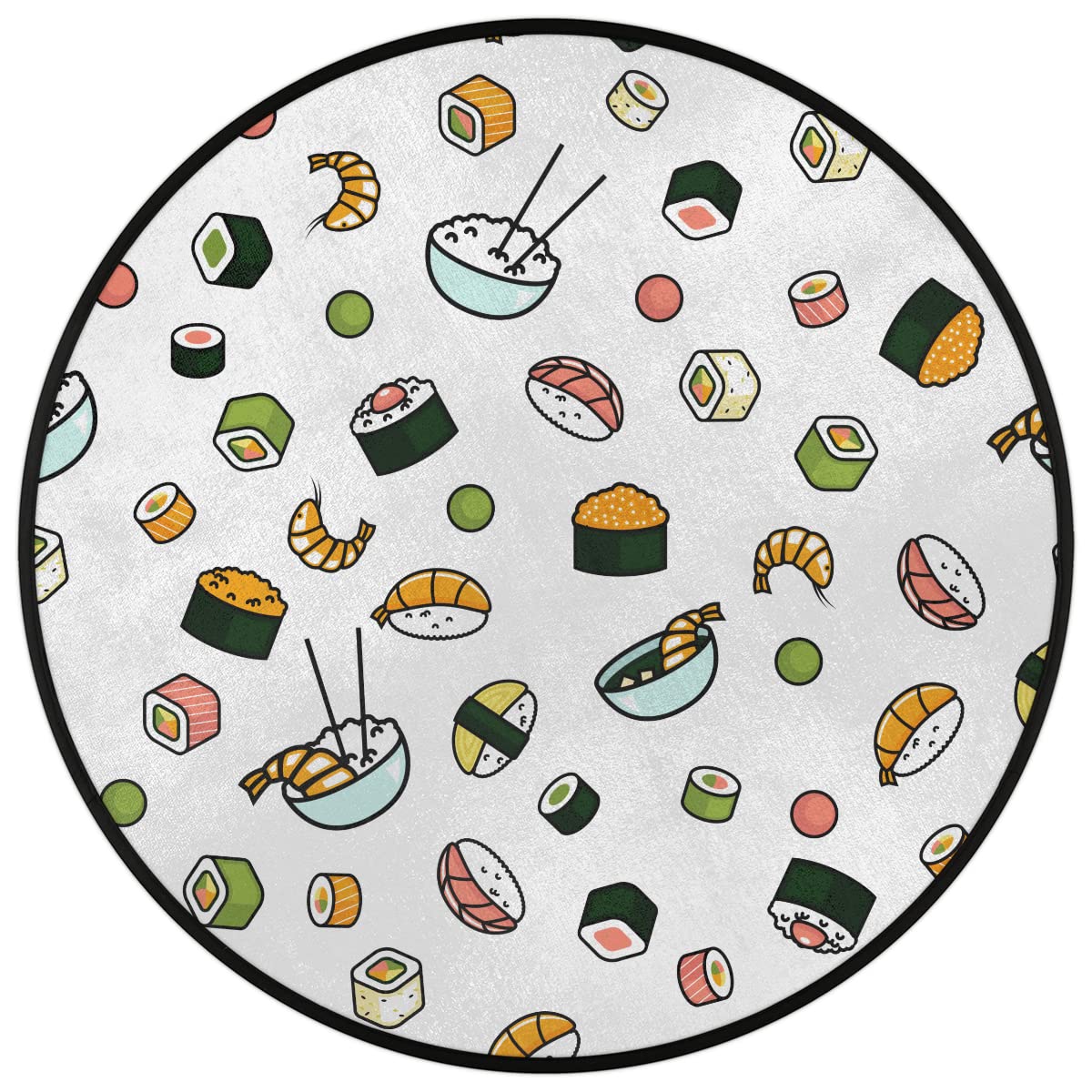 Japońskie jedzenie ilustracja 9,5 m okrągły dywanik można prać w pralce kreskówka sushi antypoślizgowa miękka mata podłogowa do salonu sofa pokój dziecięcy dekoracja przedszkola