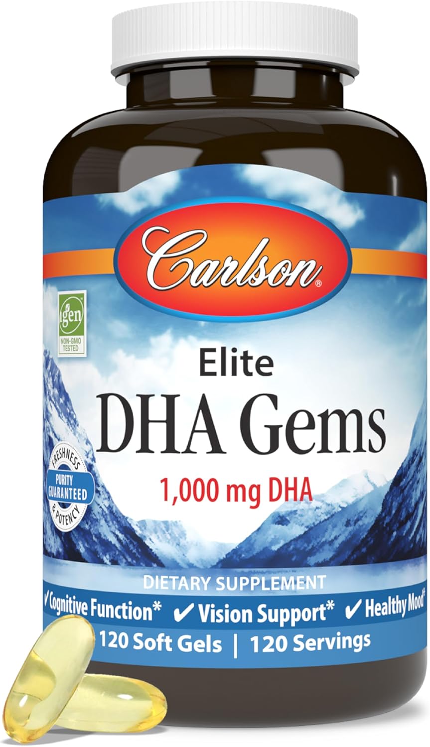 Carlson - Elite DHA Gems, 1000 mg DHA, Wild Caught, Sustainably Sourced, Brain Function & Healthy Vision, 120 Softgels