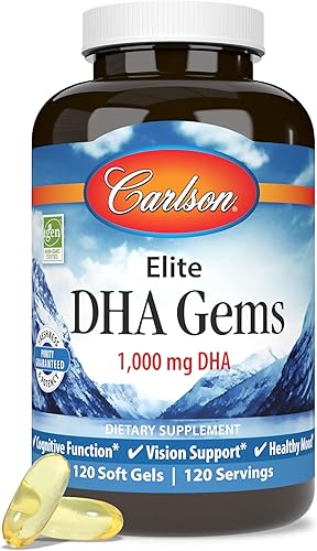 Miniatura 8 de Carlson - Gemas Elite DHA, 1000 mg de DHA, capturadas en la naturaleza, de origen sostenible, función cerebral y visión saludable, 60 cápsulas