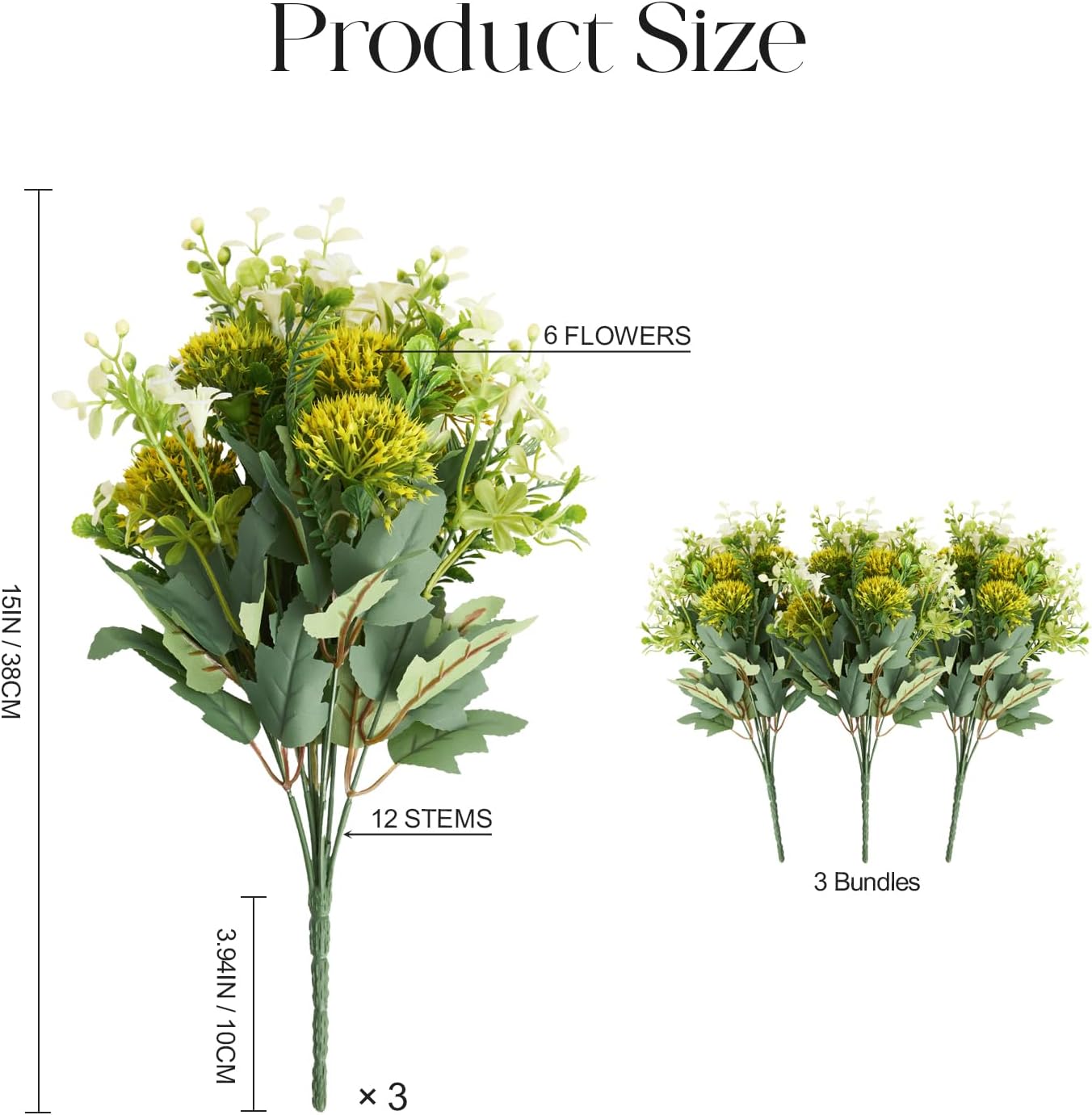 RM ROOMERS Artificial Flowers Plants for Outdoors, Fake Flowers Yellow & White Floral Arrangement Faux Flower for Garden Porch Windowbox Front Door Yard Wedding Home Decor Indoor Vase (3 Bundles)