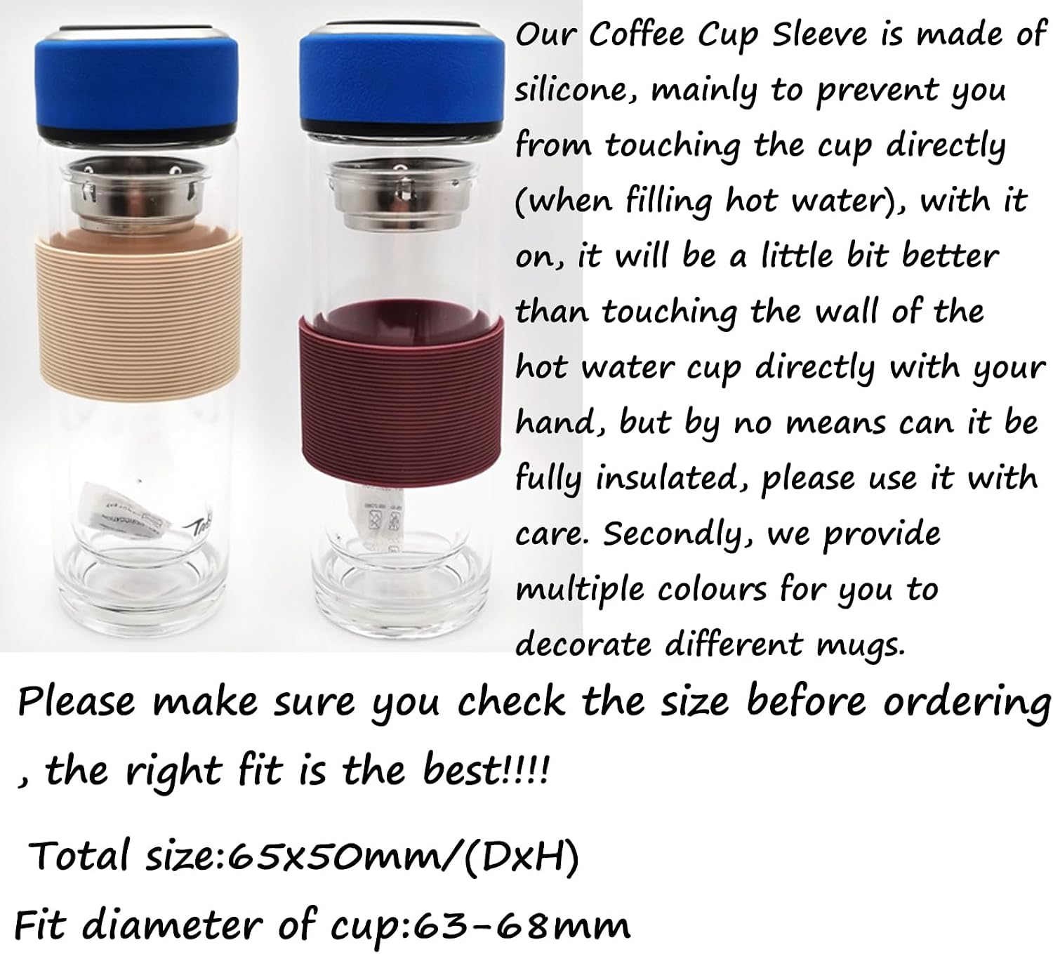 Semetall 16pcs 65mm Reusable Silicone Coffee Cup Sleeve | Nonslip Glass Bottle Mug Cup Sleeve Protector Cover(16 Colors)