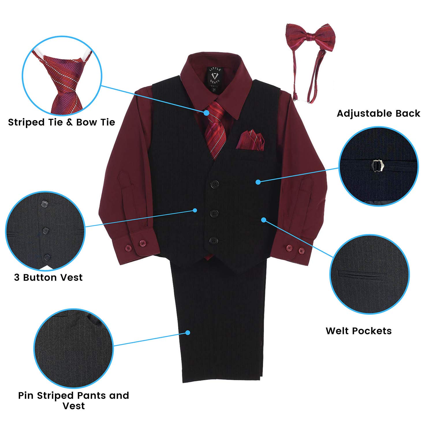 Boys Easter Outfit Boys Suit Ring Bearer Outfit for Boys Dress Shirt and Tie Church Clothes for Toddler Boy Vest and Pant Set Boys Formal Dresswear Set Kids 4 Piece Burgundy Size 6-9 Months