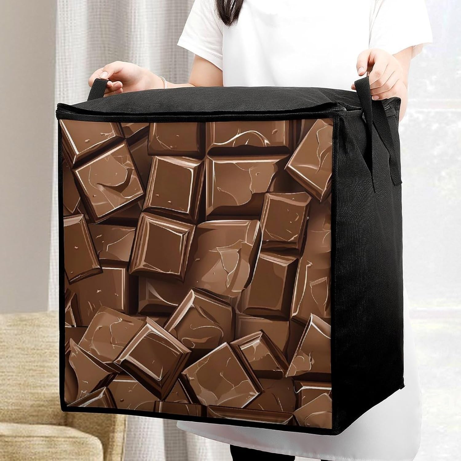 Brown Chocolates Large Comforter Blanket Storage Bags Bins 70L Closet Organizer with Handles