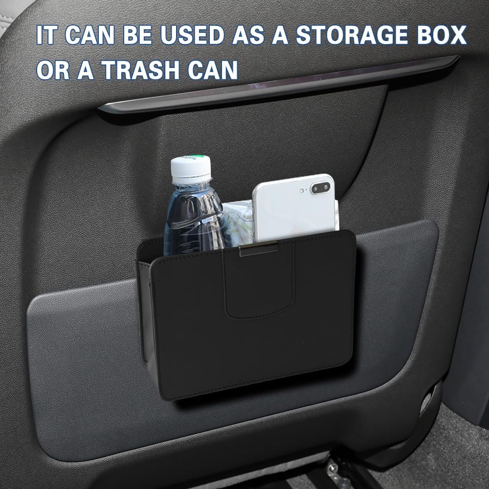 Car Trash Can, Car Garbage Can, Leather Vehicle Garbage Organizer Bin Holder with One Roll Trash Bag, Mini Portable Foldable Vehicle Hanging Dustbin Accessories for Auto Truck SUV (Black)