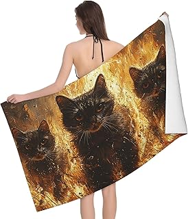 Bath Towel Sand Free Soft Pool Travel Swim Beach Shower Towels Gifts 52" X 32" Men Women, Cats Fire Flame Burning Art