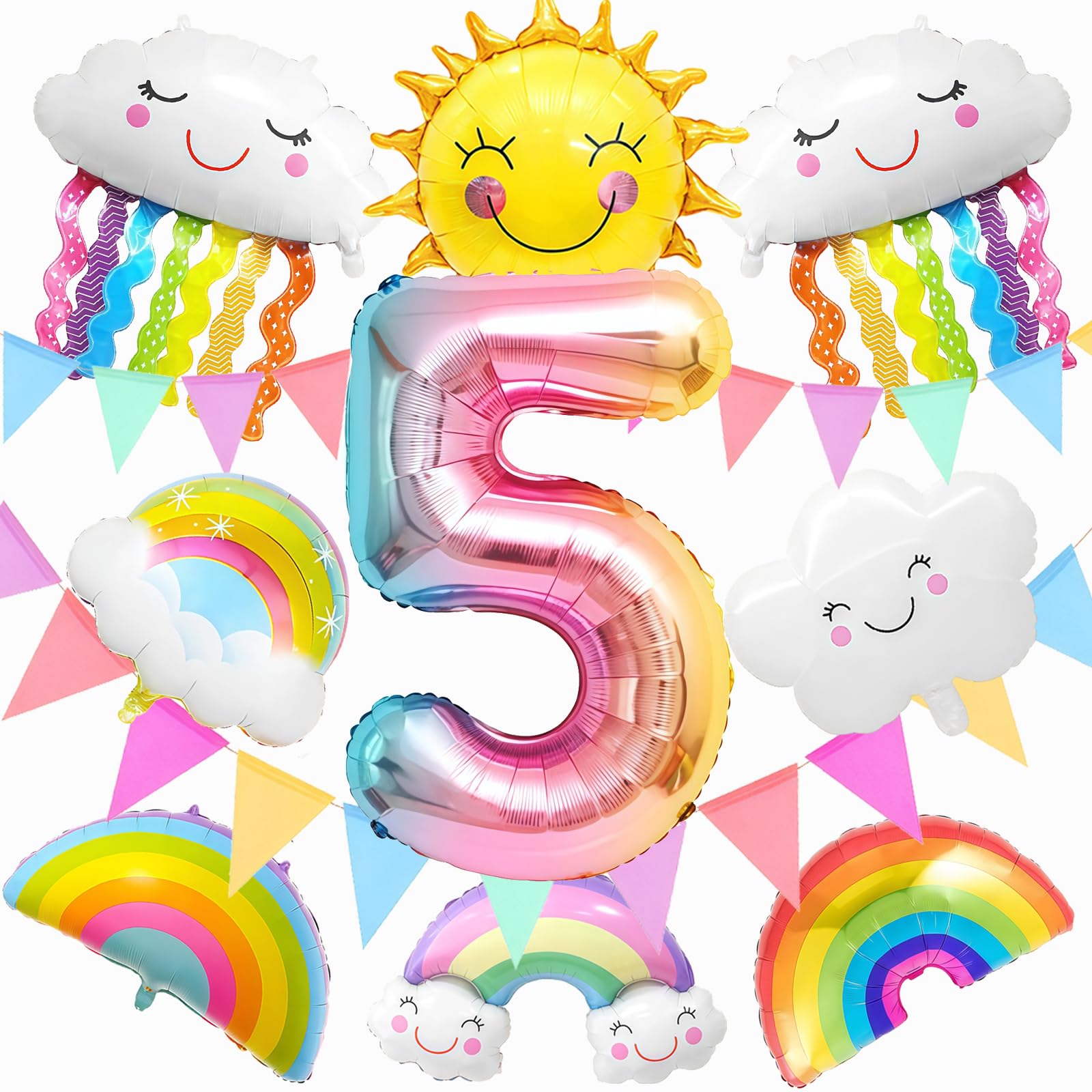 11 Stück Kindergeburtstag Regenbogen Deko Mädchen Set,5 Geburtstagsdeko Folienballon,Luftballon 5 Jahre Mädchen,Kindergeburtstag Party Dekoration,Geburtstagsparty Zubehör (5)