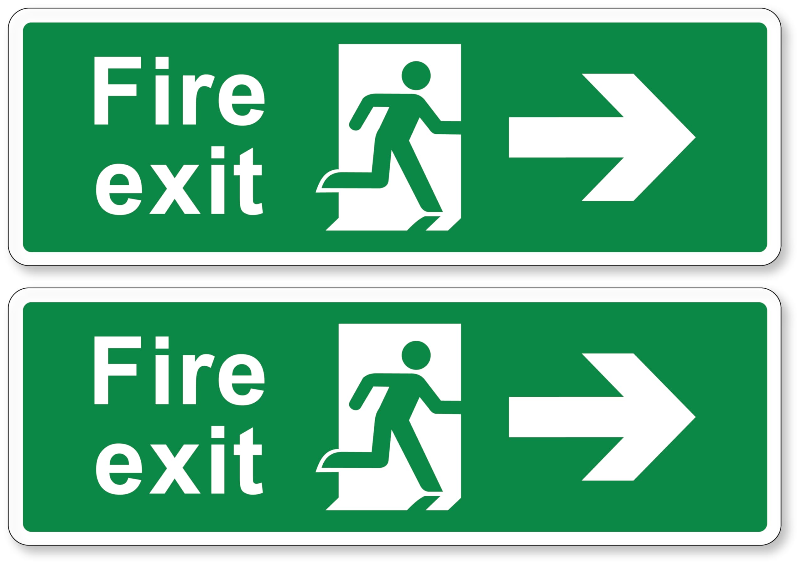 PrintR Fire Exit Right Arrow Sign, 300 x 100 mm, Self Adhesive Rigid Plastic, 2 Pack