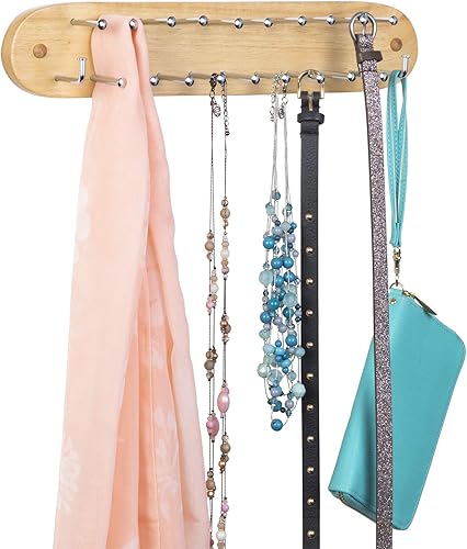 Miniatura 7 de Richards Homewares - Estante de corbata montado en la pared, colgador de bufanda de cinturón de madera con 21 ganchos cromados para armario para