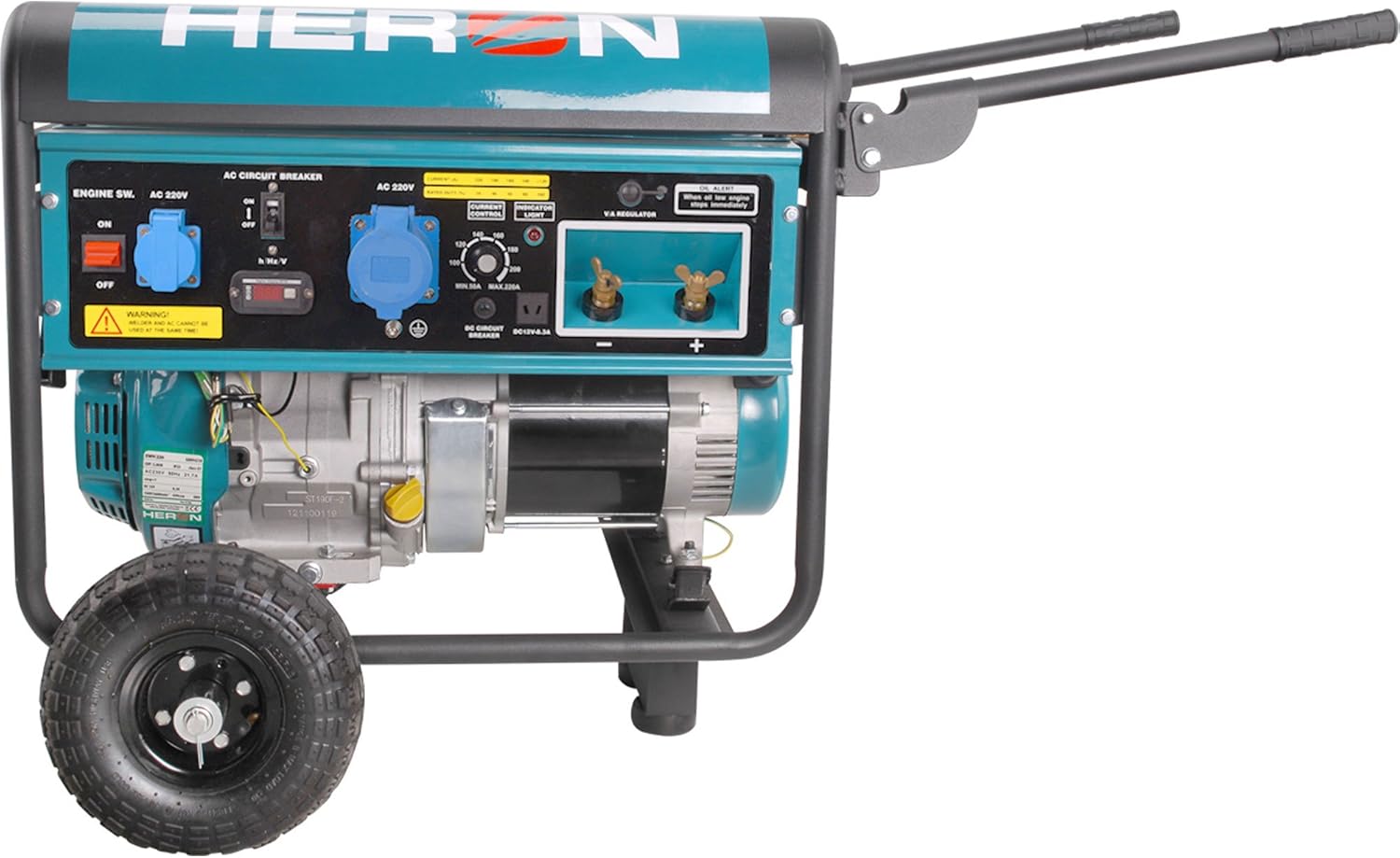 HERON EWH 220 Generator Side View కంట్రోల్ ప్యానెల్‌తో