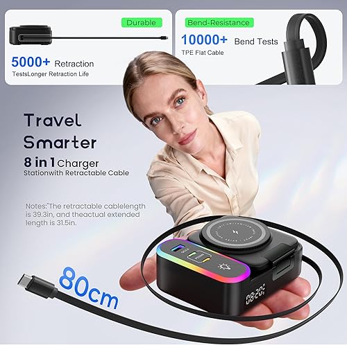 Miniatura 4 de Cargador inalámbrico para iPhone, estación de carga inalámbrica 8 en 1 de 65 W, soporte de carga rápida USB C de 30 W para iPad, múltiples