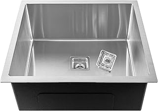 Fossa 24"x24"x10" 304 Stainless Steel Handmade Single Bowl Kitchen Sink Scratch Resistant, Anti-Stain Includes Coupling, Waste Pipe Silver (Matte Finish)