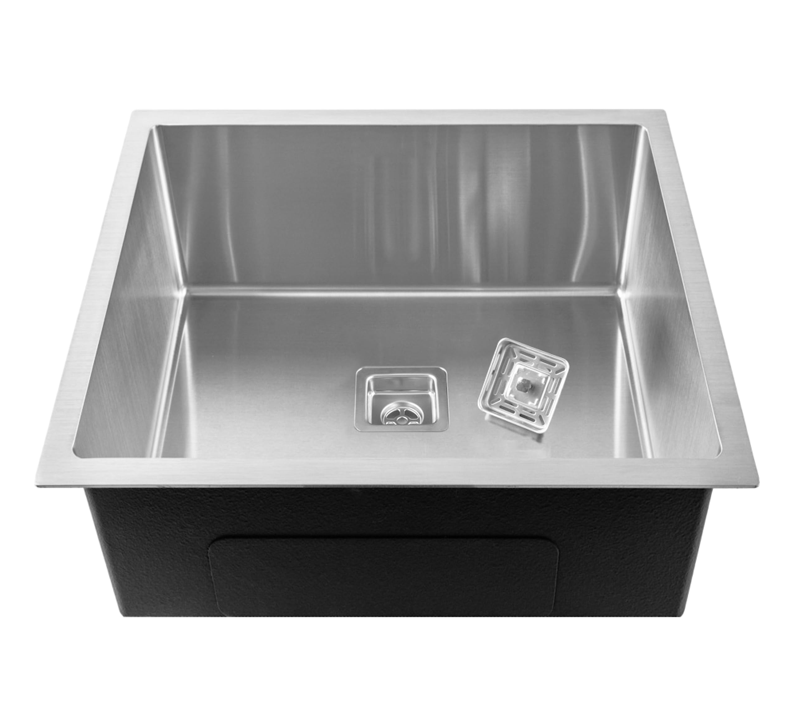 Fossa 24"x24"x10" Premium Stainless Steel Handmade Single Bowl Kitchen Sink | Scratch Resistant, Anti-Stain | Includes Coupling, Waste Pipe – Silver (Matte Finish)