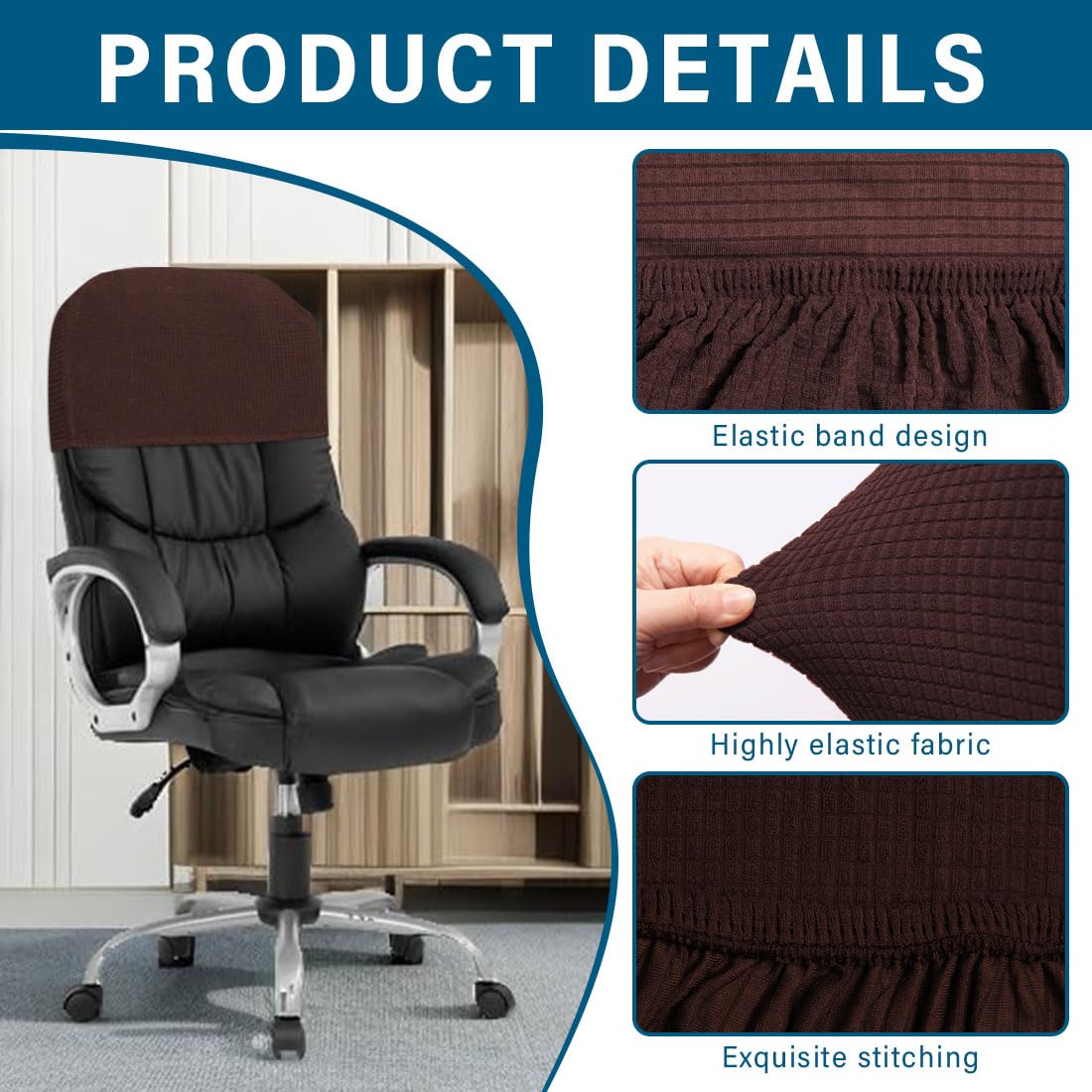 Coprisedia da ufficio impermeabili, elastici, protezione per sedie con schienale alto, confezione da 2, colore caffè, resistenti ed eleganti, perfetti per uso domestico e ufficio