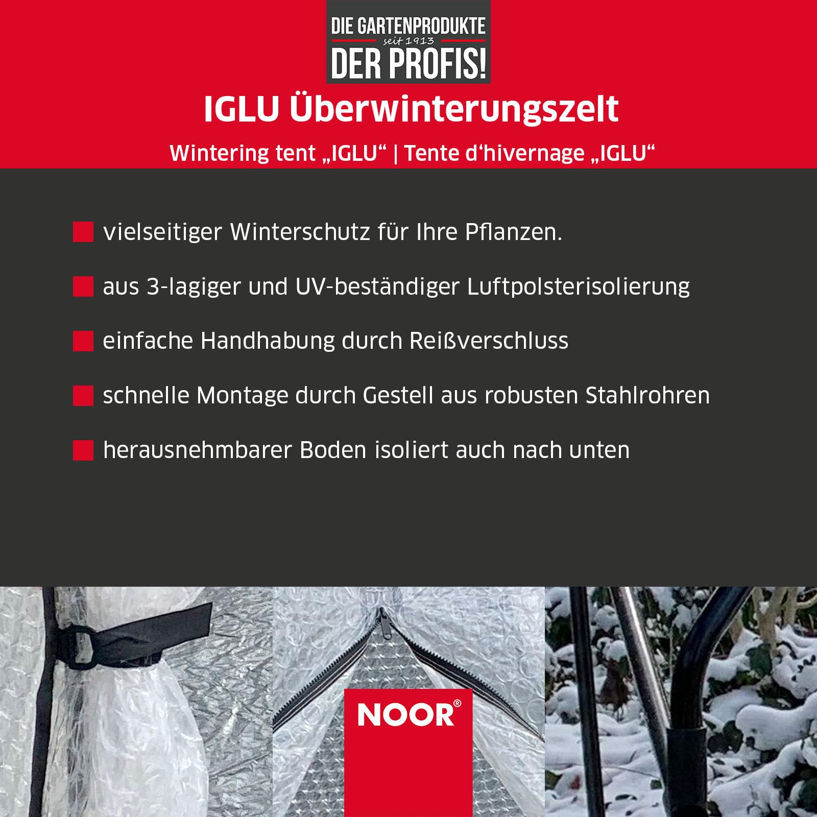 NOOR Überwinterungszelt IGLU - Foliengewächshaus Größe XL 180x180x220 cm | frostsicheres Winterschutzzelt für Palmen, Kübel- & Balkonpflanzen - UV-beständige 3-lagige Luftpolsterfolie mit 28 mm Noppen