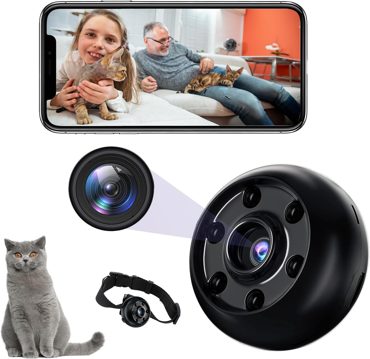 Mayycinco Mini HD Pet Camera, Cat Camera Collar with Video