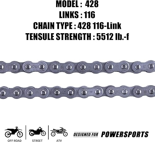 Vista 20 de Cadena de motocicleta 428H + disyuntor de cadena, cadena de transmisión resistente de 118 eslabones