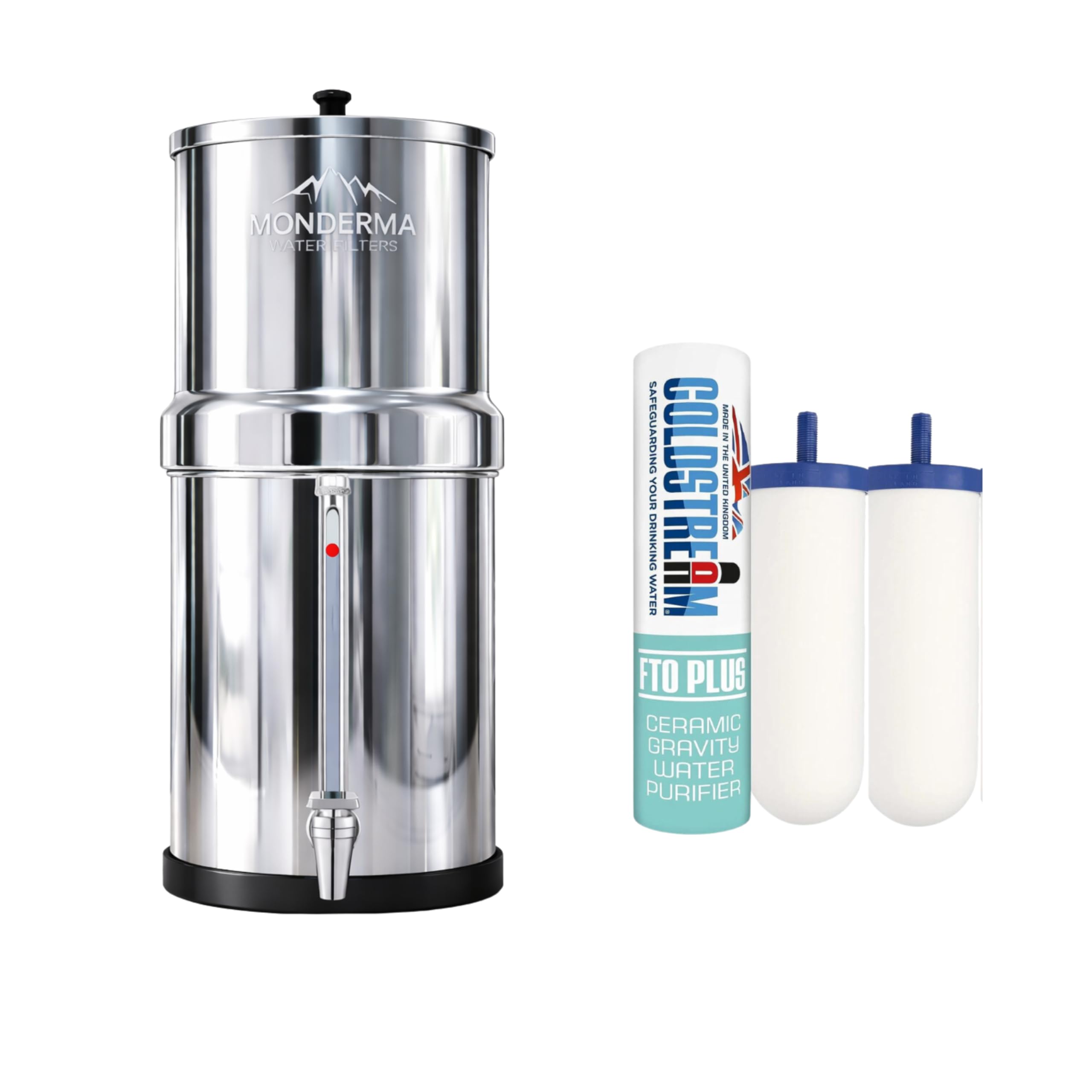 water filters Travel 5.6L - sistema de filtración de agua con 2 cartuchos filtrantes FTO+ coldstream, incluido grifo con vista de acero inoxidable 304