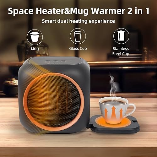 Miniatura 2 de Calentador de espacio con calentador de tazas, calentadores eléctricos para uso en interiores con termostato, calentador portátil para dormitorio,