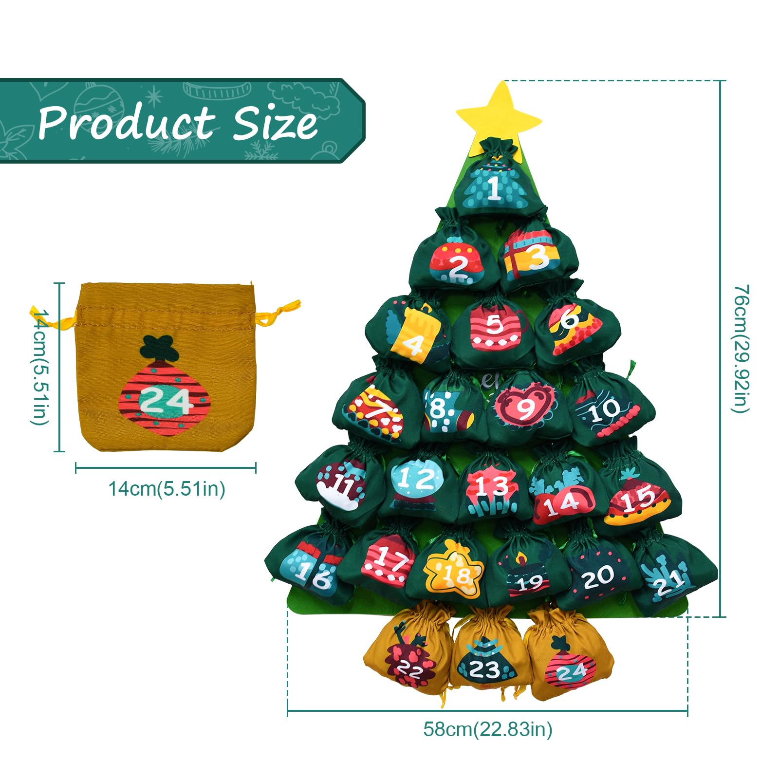 cshare Calendarios de Adviento con bolsillos, árbol de Navidad