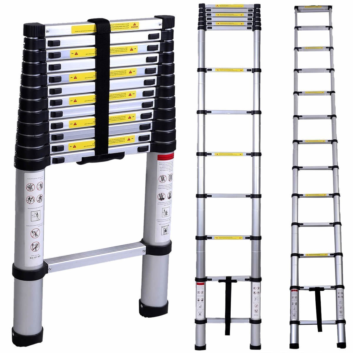 Inditradition 10.5 Feet Wall Supported Aluminium Extension Ladder for Indoor & Outdoor Use | EN131 Certified Foldable & Portable (11 Steps, 8 KG, 3.2 Meter, Silver) 1